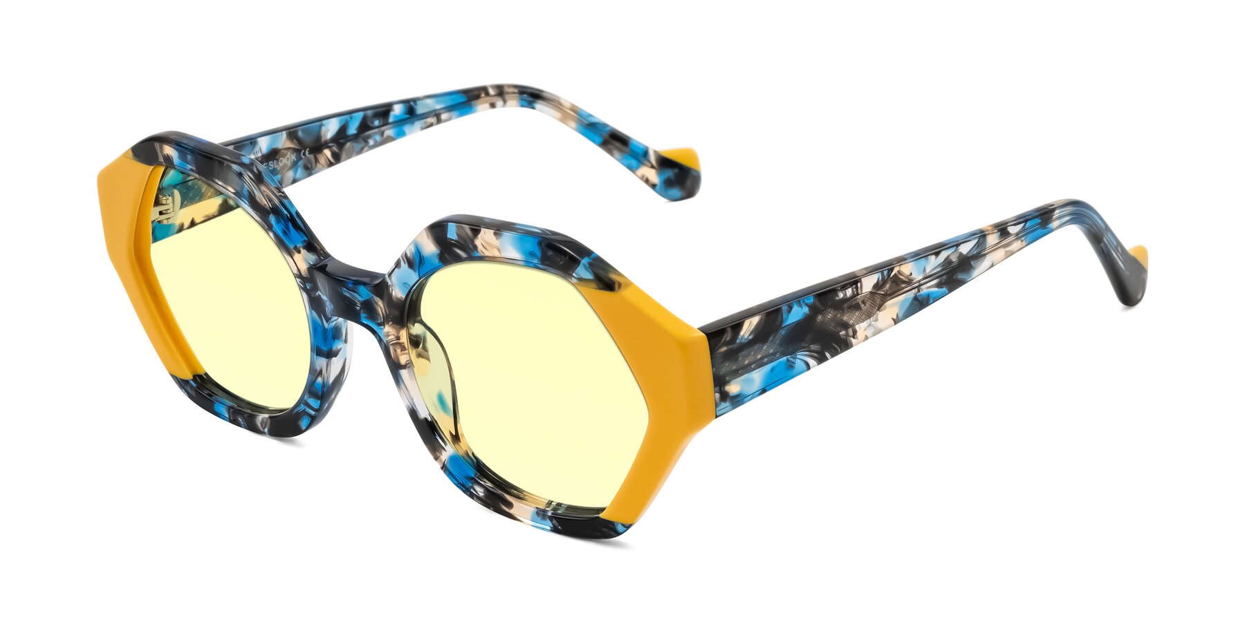 Angle of Kawa in Blue Ink/Yellow with Light Yellow Tinted Lenses