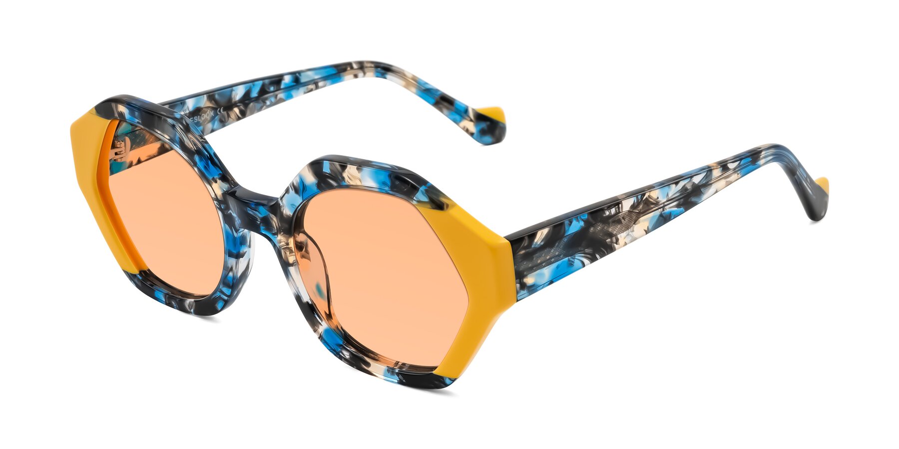 Angle of Kawa in Blue Ink/Yellow with Light Orange Tinted Lenses