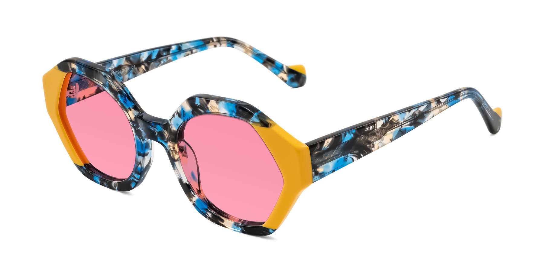 Angle of Kawa in Blue Ink/Yellow with Pink Tinted Lenses