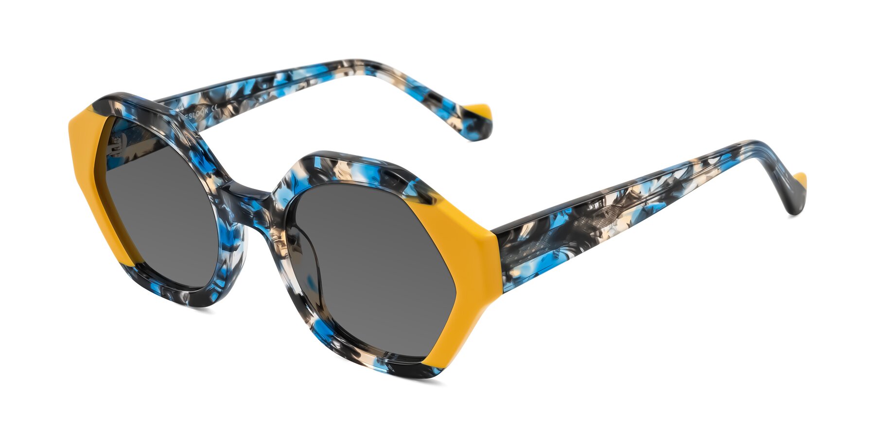 Angle of Kawa in Blue Ink/Yellow with Medium Gray Tinted Lenses