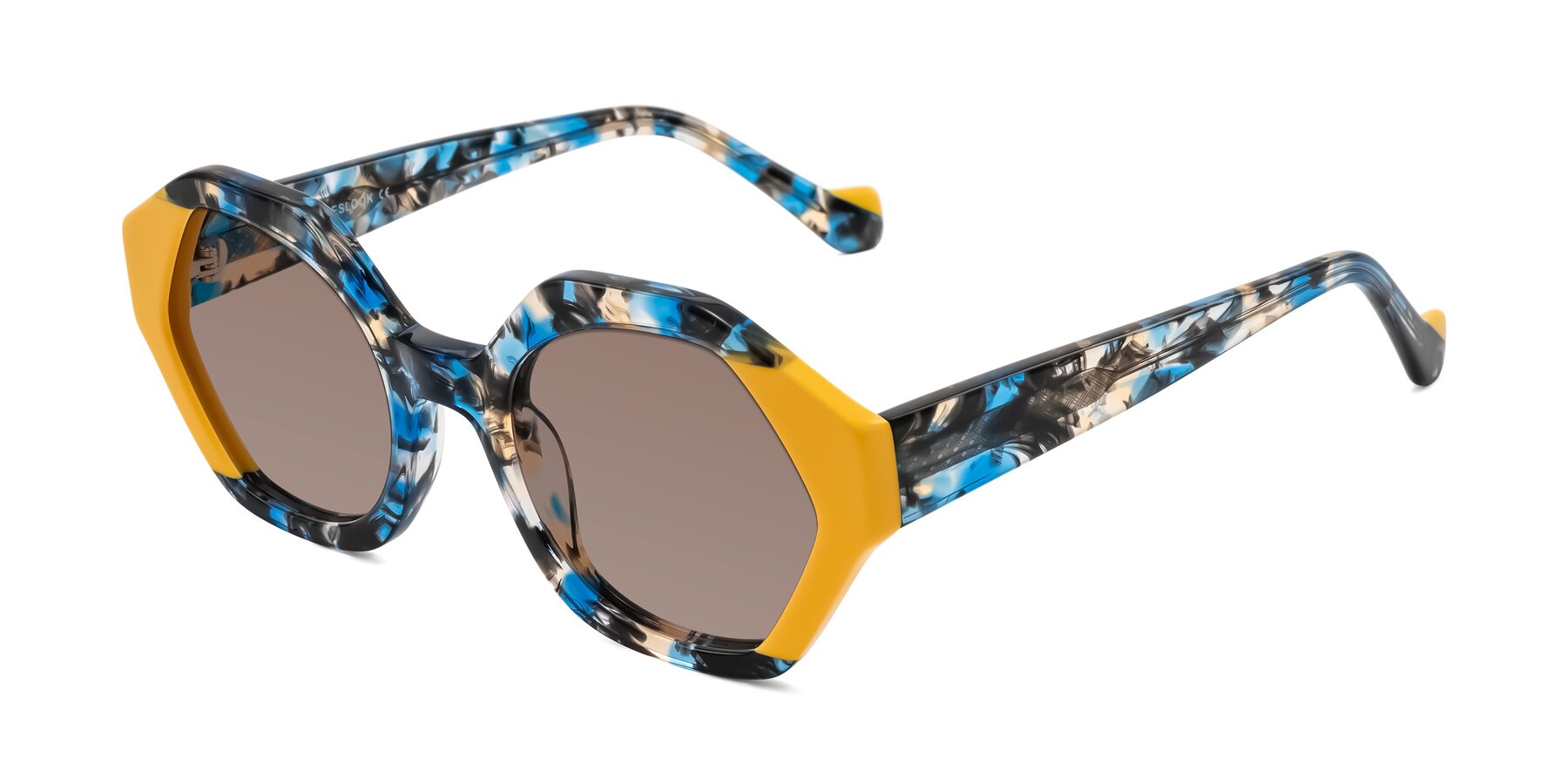 Angle of Kawa in Blue Ink/Yellow with Medium Brown Tinted Lenses