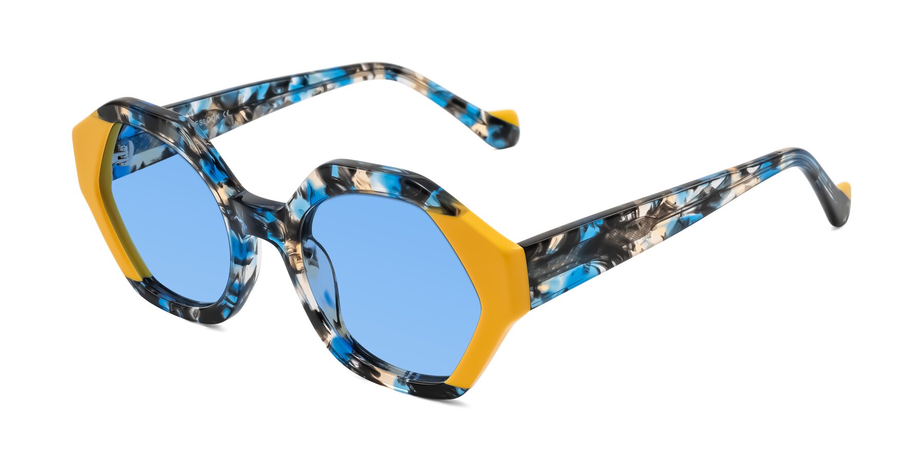 Angle of Kawa in Blue Ink/Yellow with Medium Blue Tinted Lenses