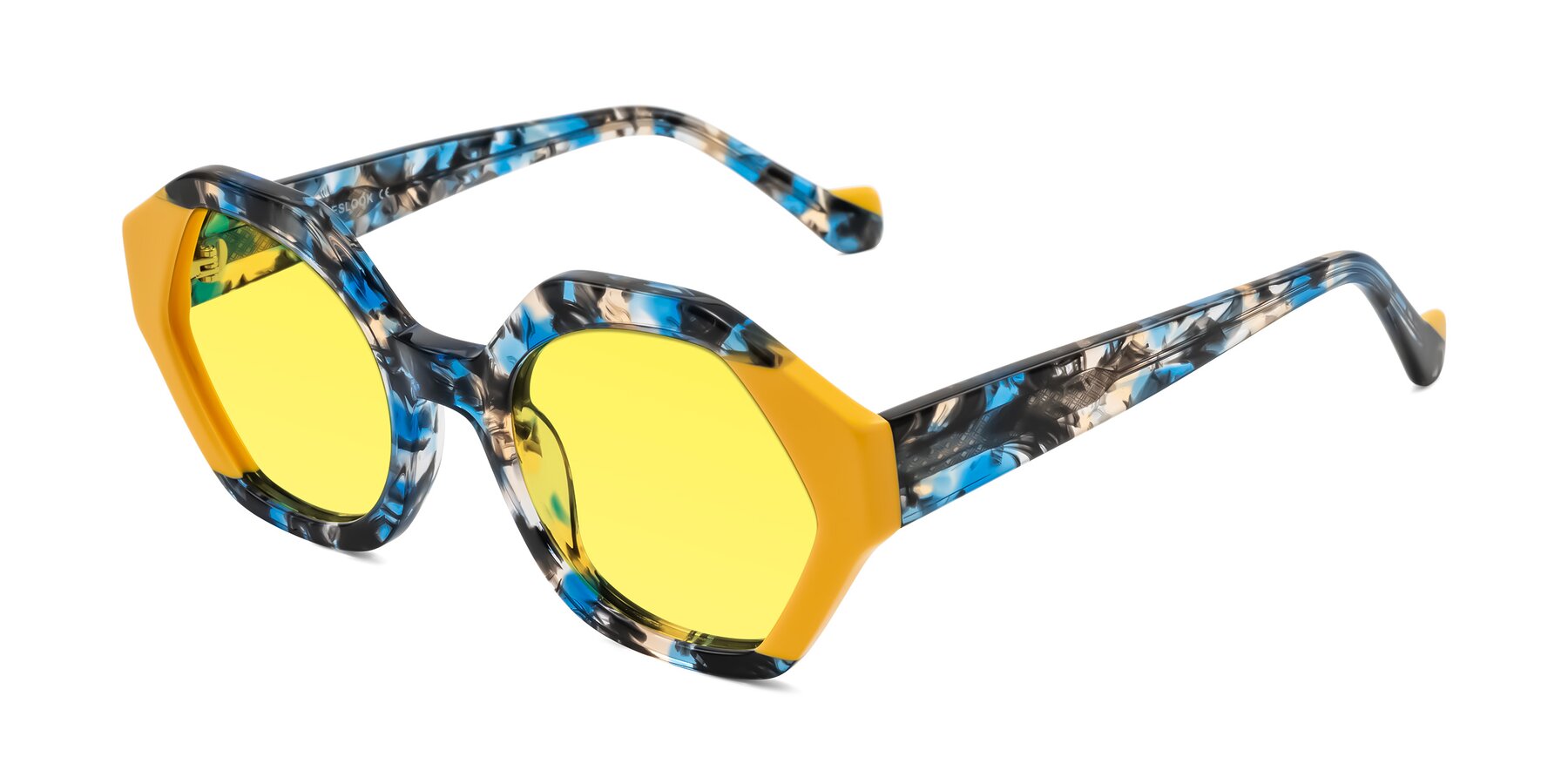 Angle of Kawa in Blue Ink/Yellow with Medium Yellow Tinted Lenses
