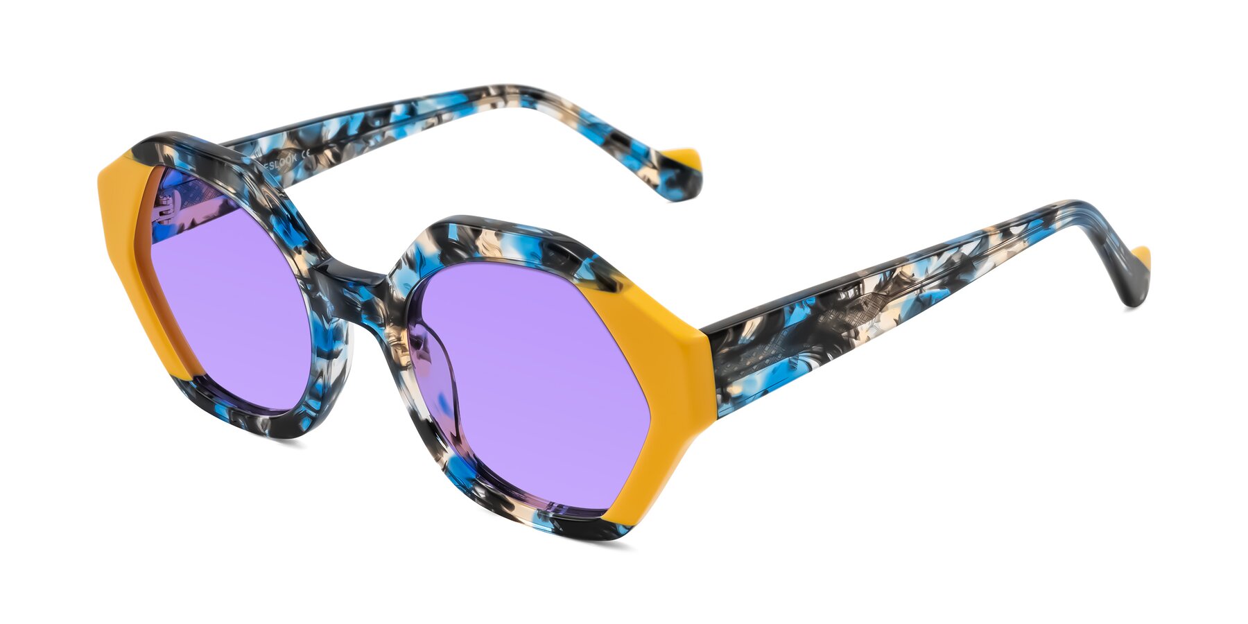 Angle of Kawa in Blue Ink/Yellow with Medium Purple Tinted Lenses
