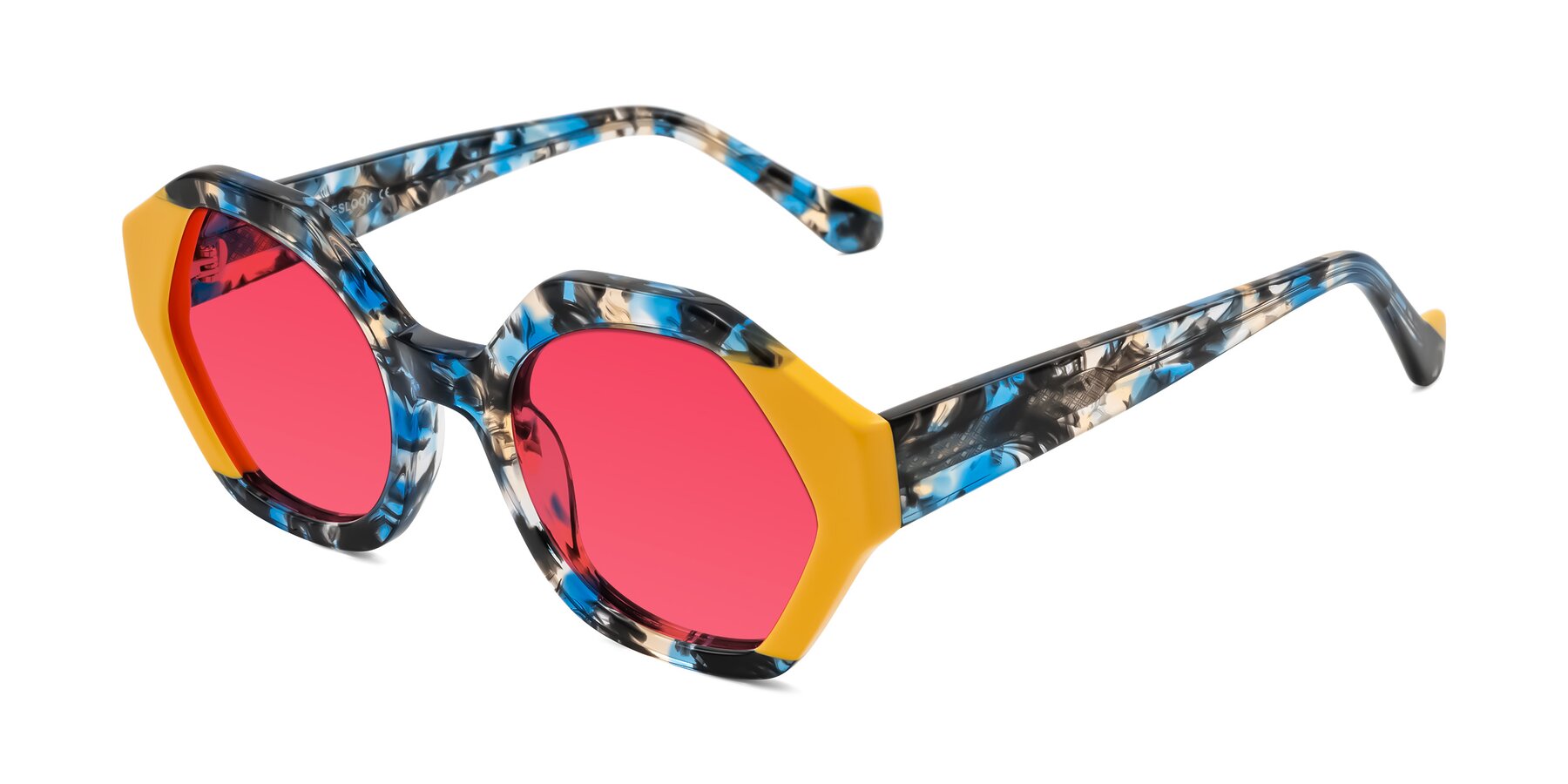 Angle of Kawa in Blue Ink/Yellow with Red Tinted Lenses