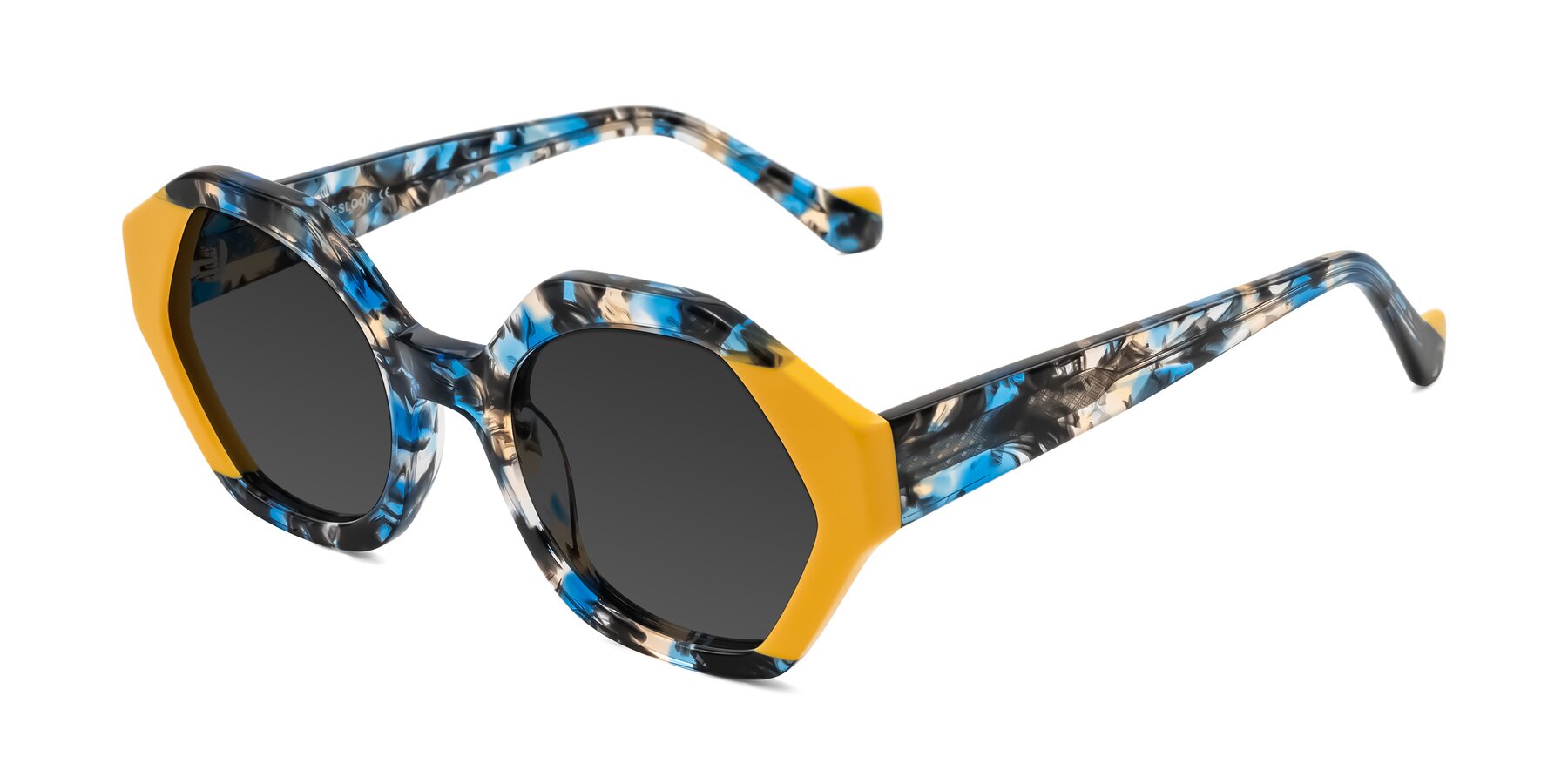 Angle of Kawa in Blue Ink/Yellow with Gray Tinted Lenses