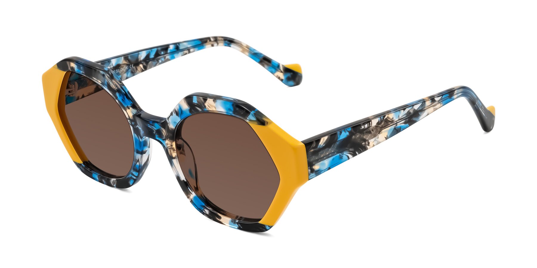 Angle of Kawa in Blue Ink/Yellow with Brown Tinted Lenses