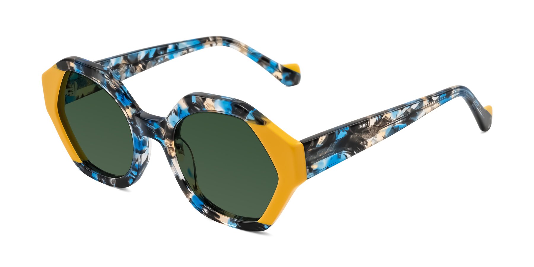 Angle of Kawa in Blue Ink/Yellow with Green Tinted Lenses