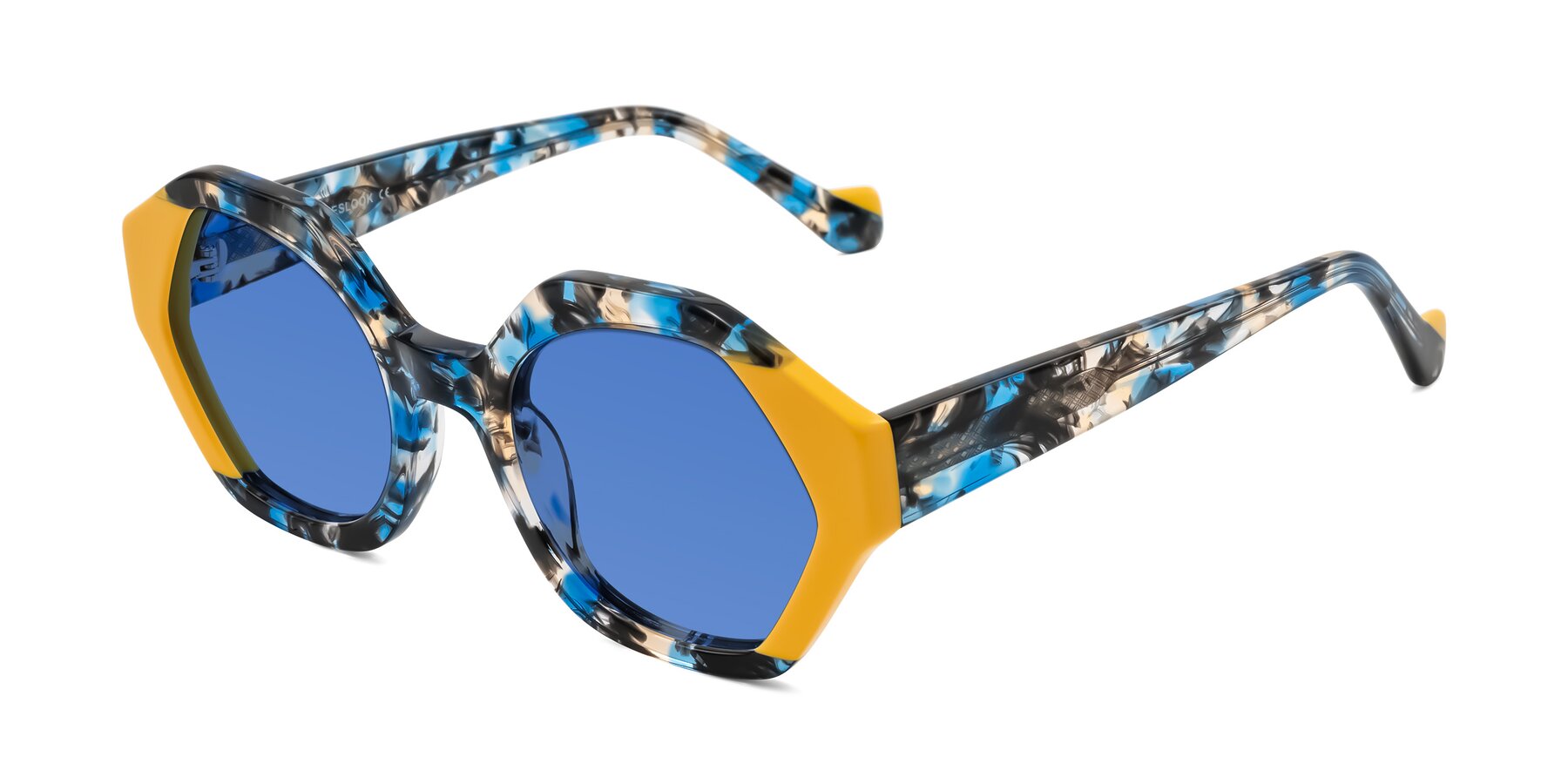 Angle of Kawa in Blue Ink/Yellow with Blue Tinted Lenses