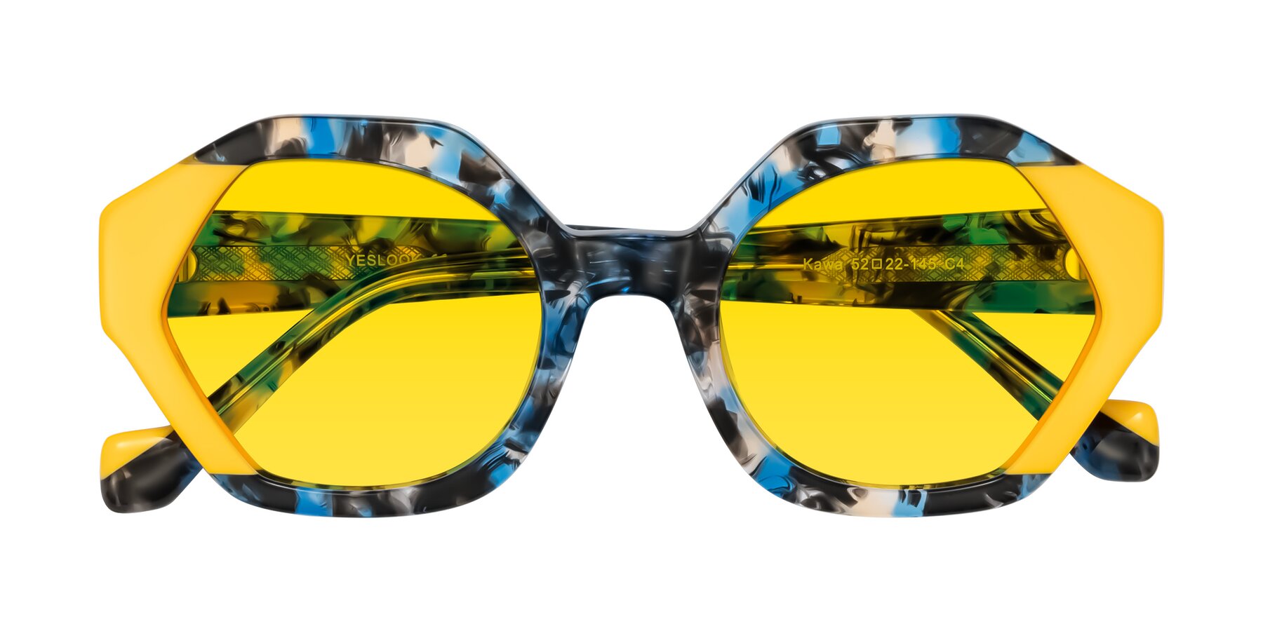 Folded Front of Kawa in Blue Ink/Yellow with Yellow Tinted Lenses