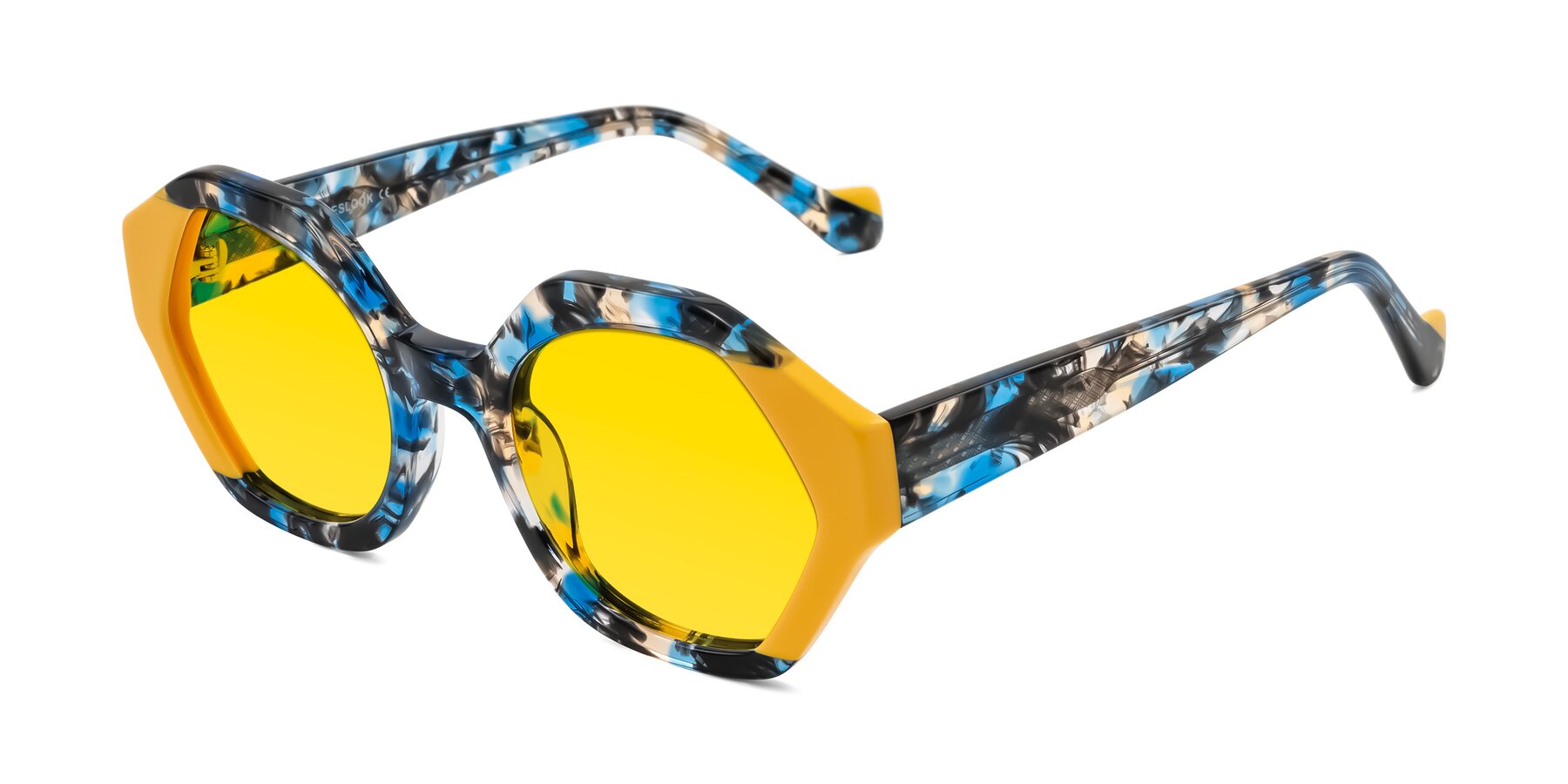 Angle of Kawa in Blue Ink/Yellow with Yellow Tinted Lenses