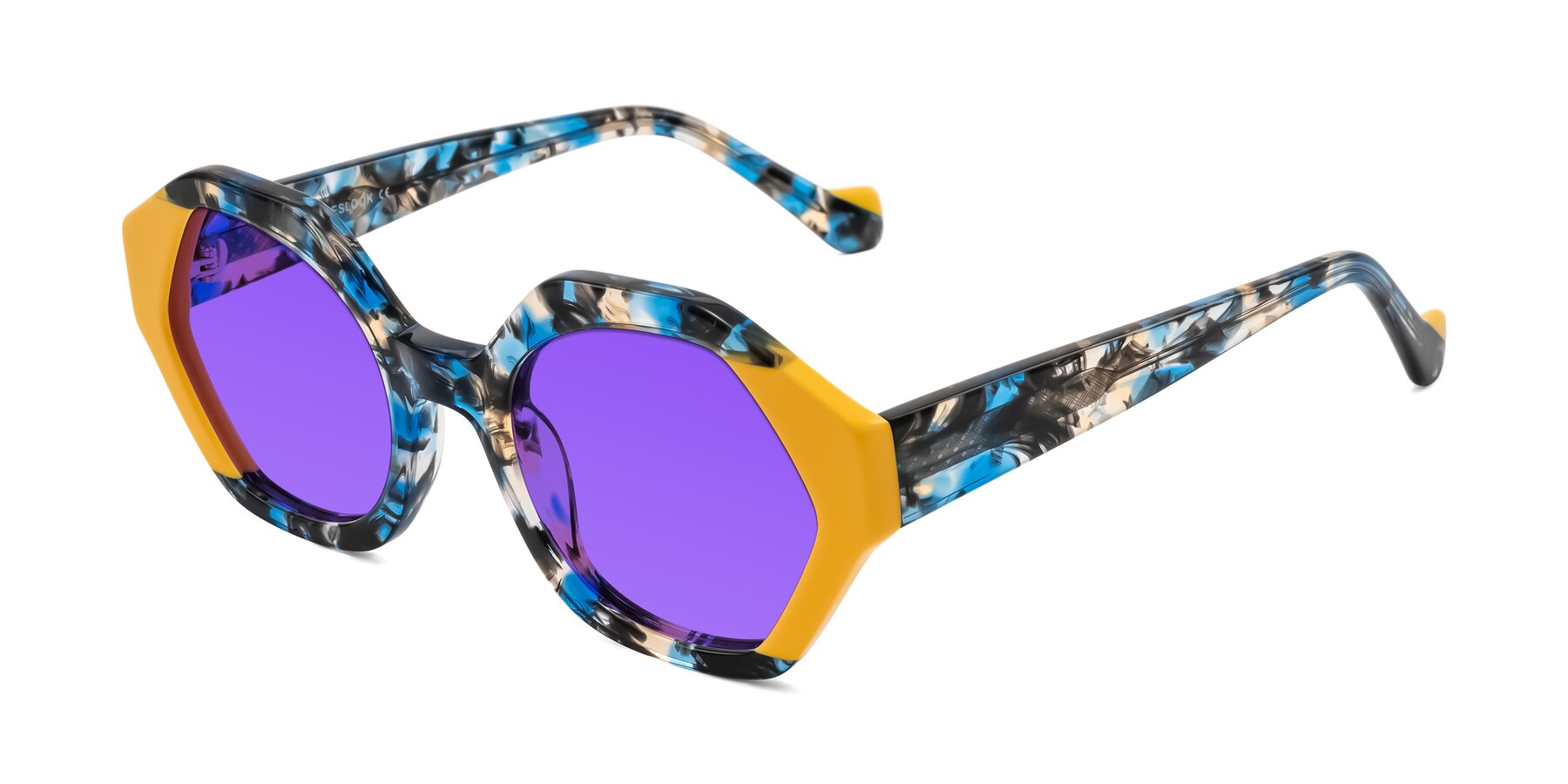 Angle of Kawa in Blue Ink/Yellow with Purple Tinted Lenses