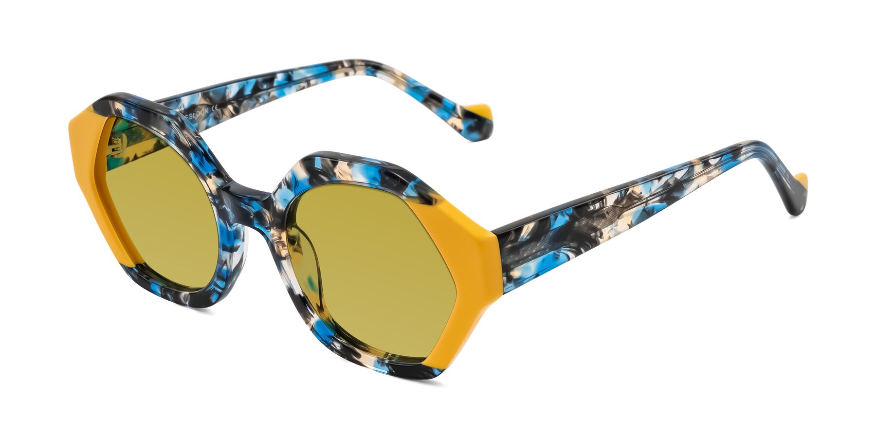Angle of Kawa in Blue Ink/Yellow with Champagne Tinted Lenses