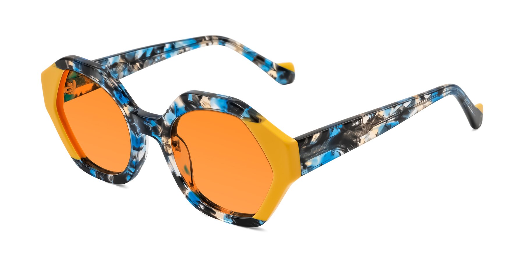 Angle of Kawa in Blue Ink/Yellow with Orange Tinted Lenses