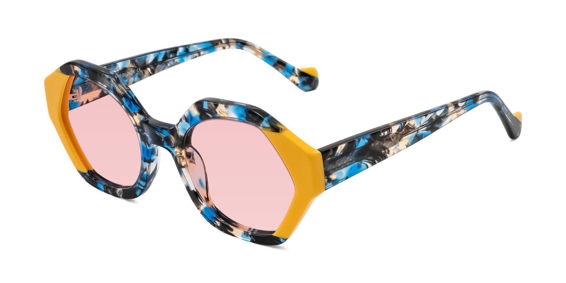 Angle of Kawa in Blue Ink/Yellow with Light Garnet Tinted Lenses