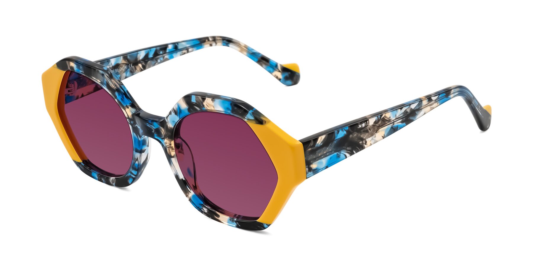 Angle of Kawa in Blue Ink/Yellow with Wine Tinted Lenses