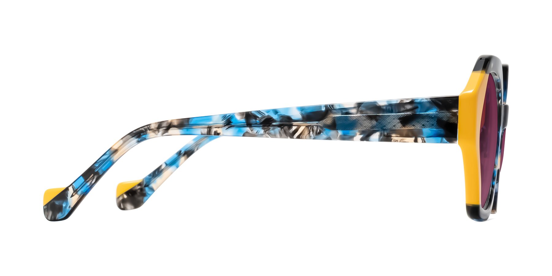 Side of Kawa in Blue Ink/Yellow with Wine Tinted Lenses