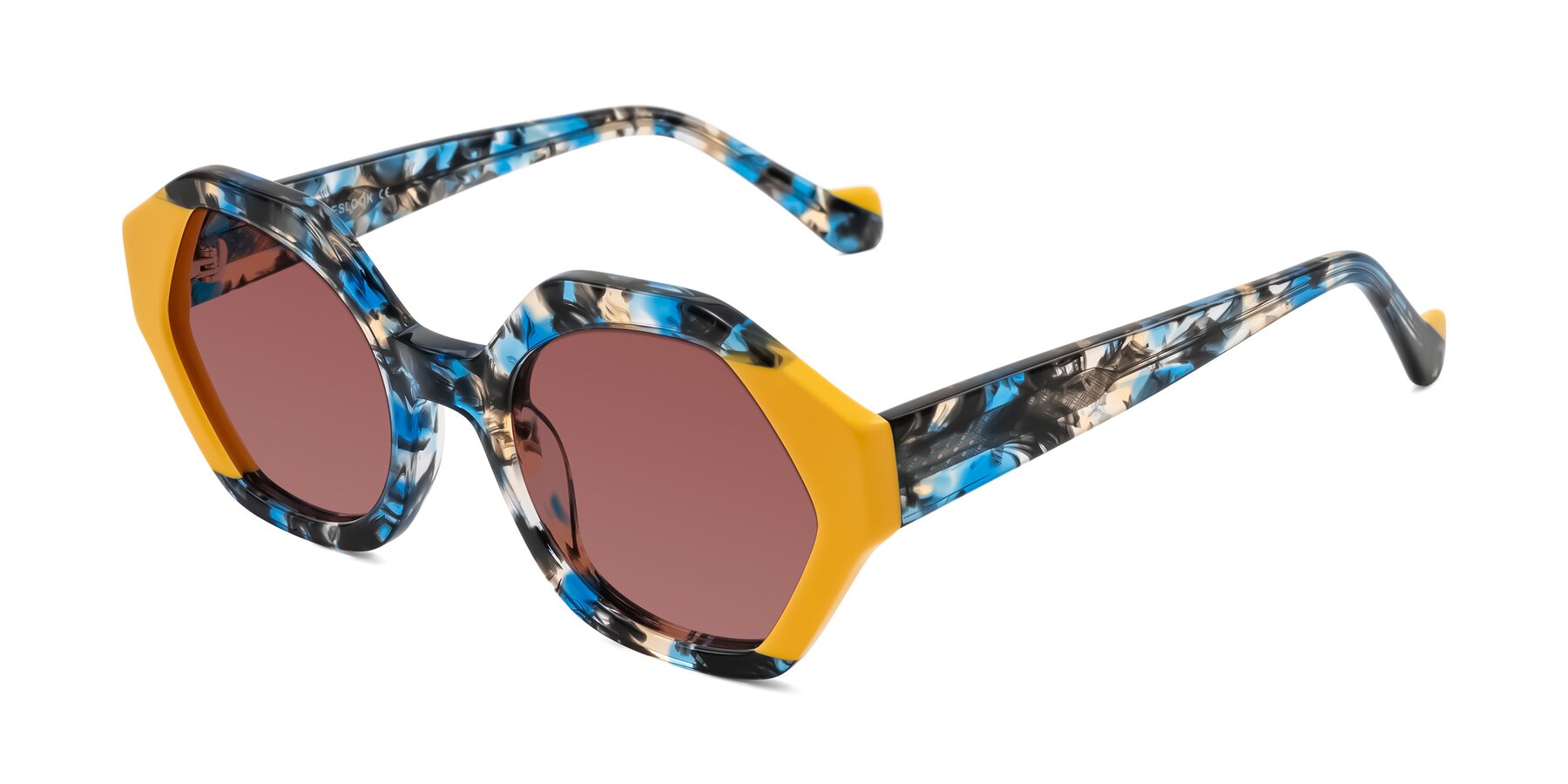 Angle of Kawa in Blue Ink/Yellow with Garnet Tinted Lenses