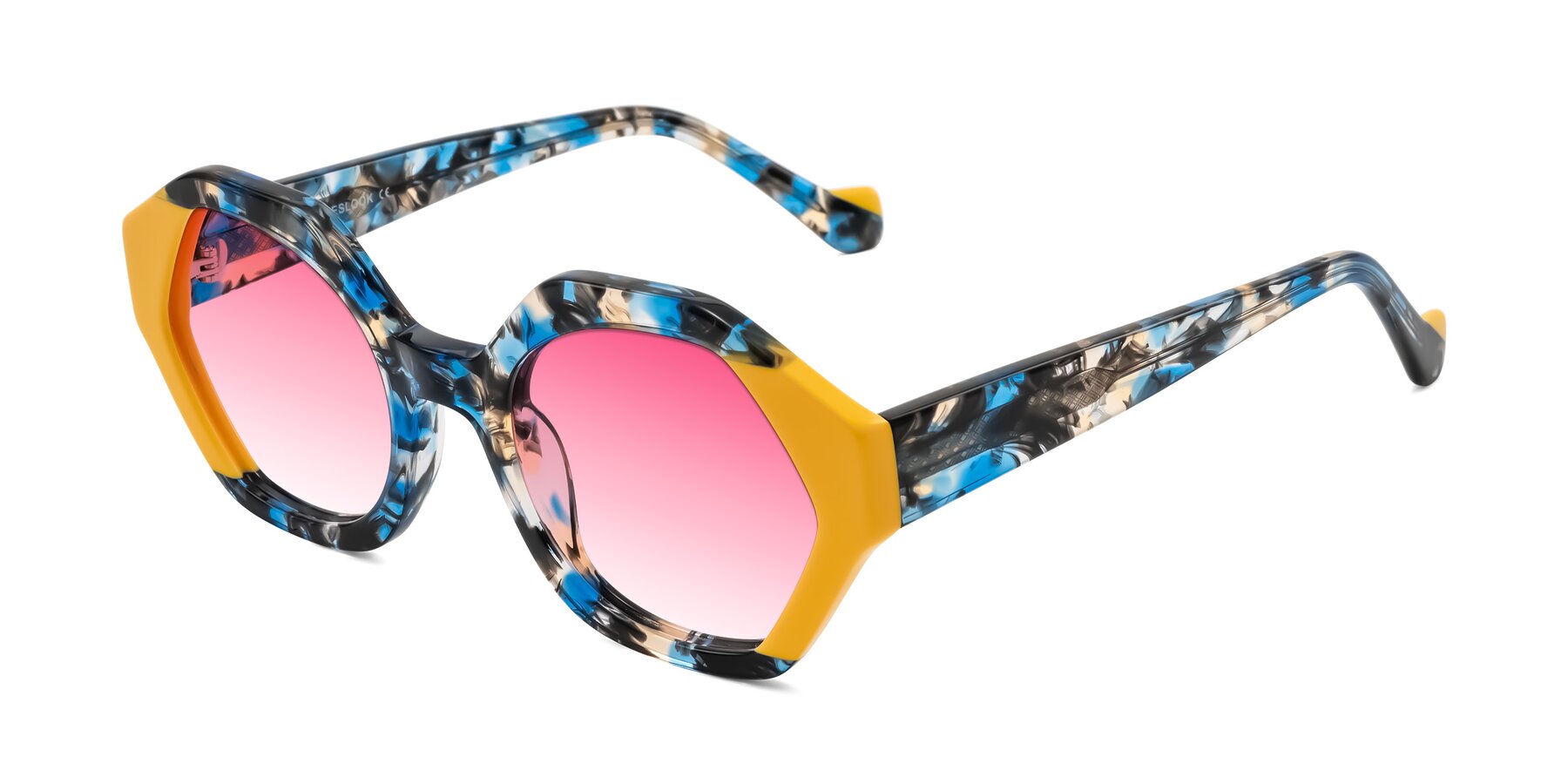 Angle of Kawa in Blue Ink/Yellow with Pink Gradient Lenses