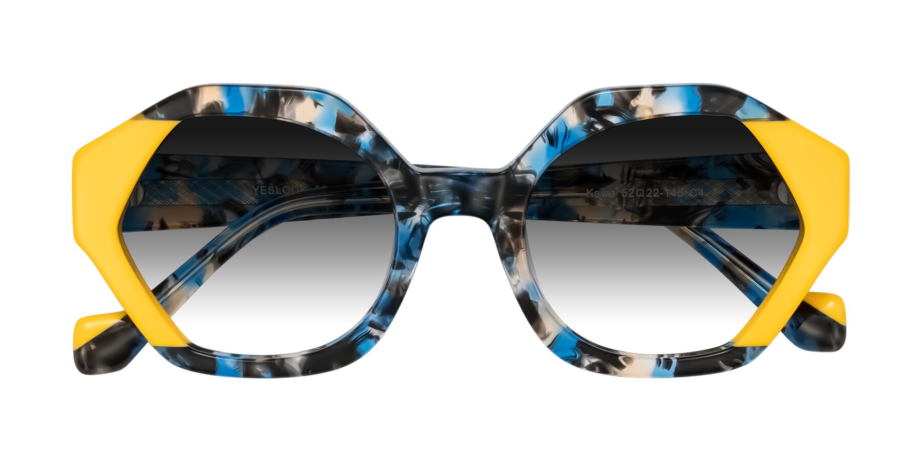 Folded Front of Kawa in Blue Ink/Yellow with Gray Gradient Lenses