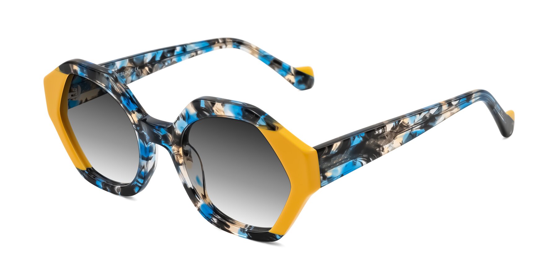 Angle of Kawa in Blue Ink/Yellow with Gray Gradient Lenses