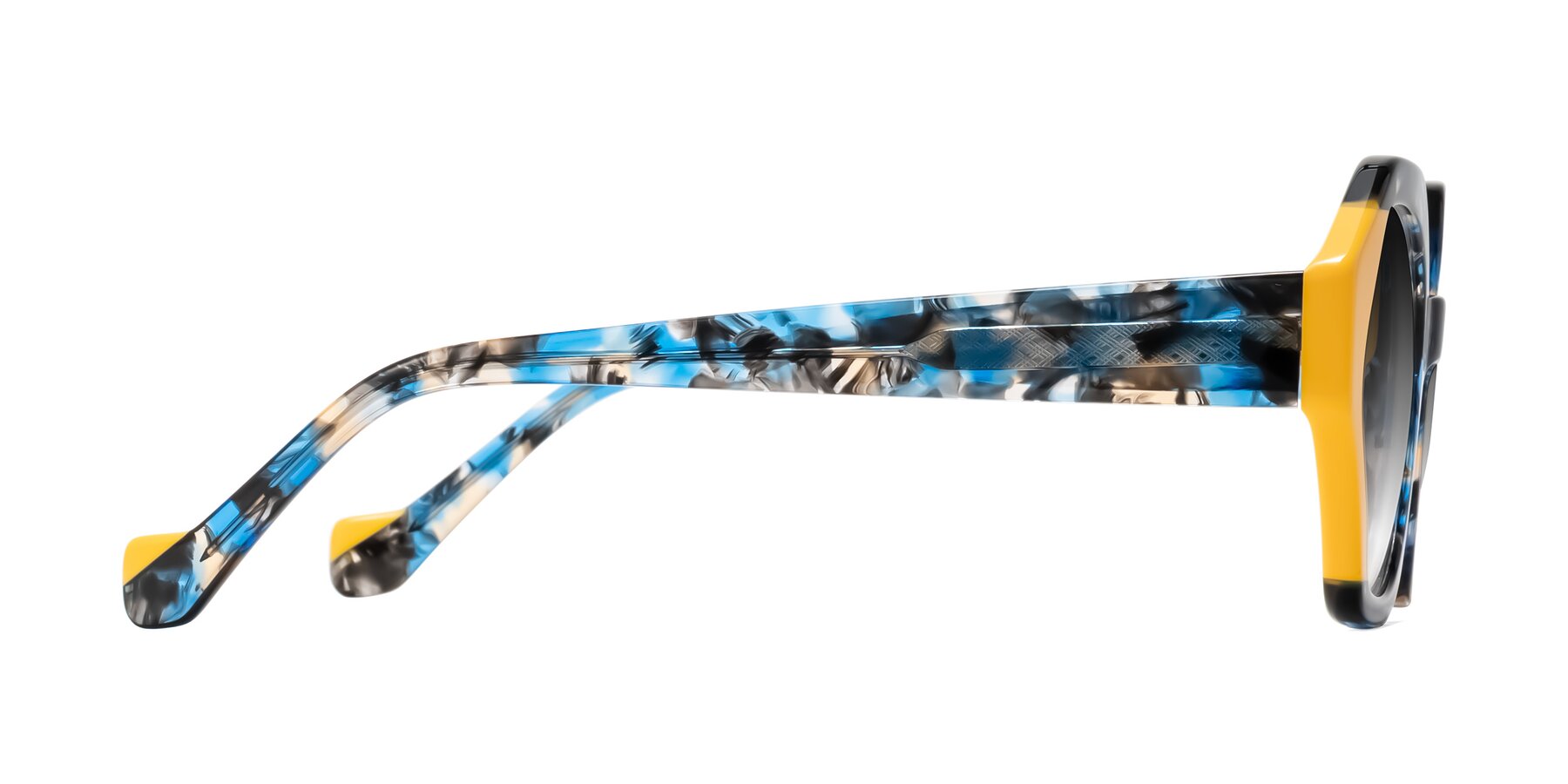 Side of Kawa in Blue Ink/Yellow with Gray Gradient Lenses