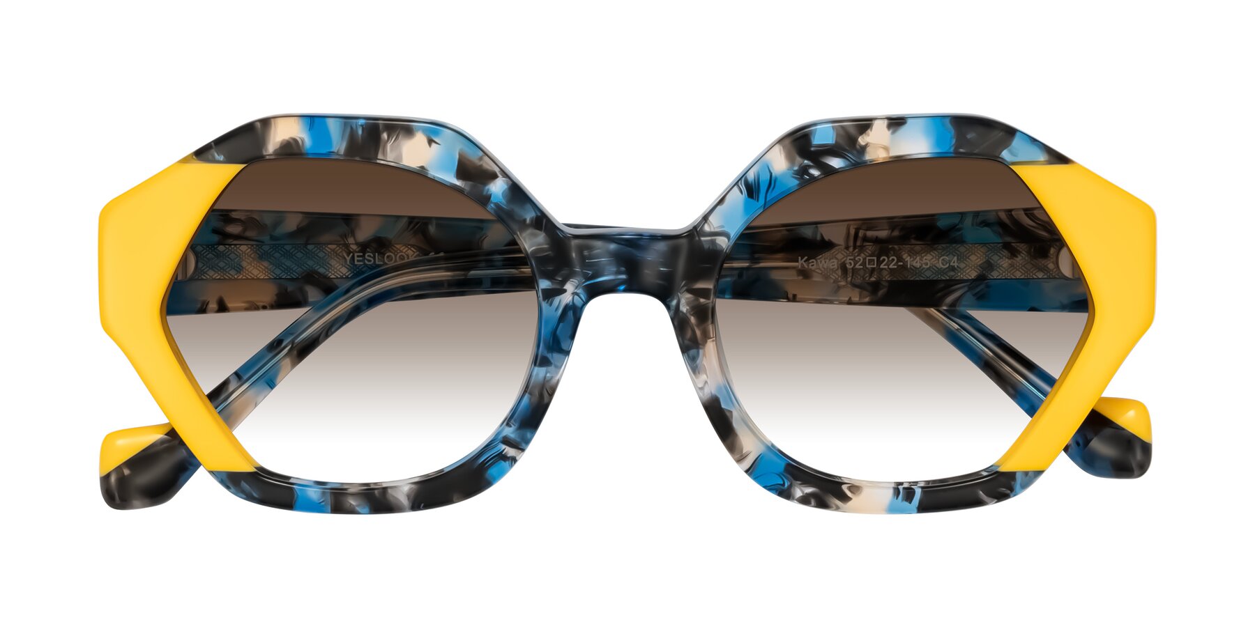 Folded Front of Kawa in Blue Ink/Yellow with Brown Gradient Lenses