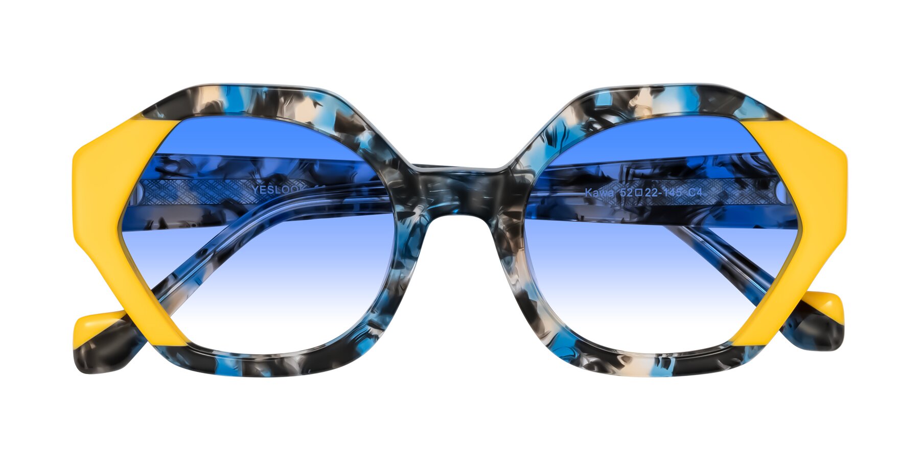 Folded Front of Kawa in Blue Ink/Yellow with Blue Gradient Lenses