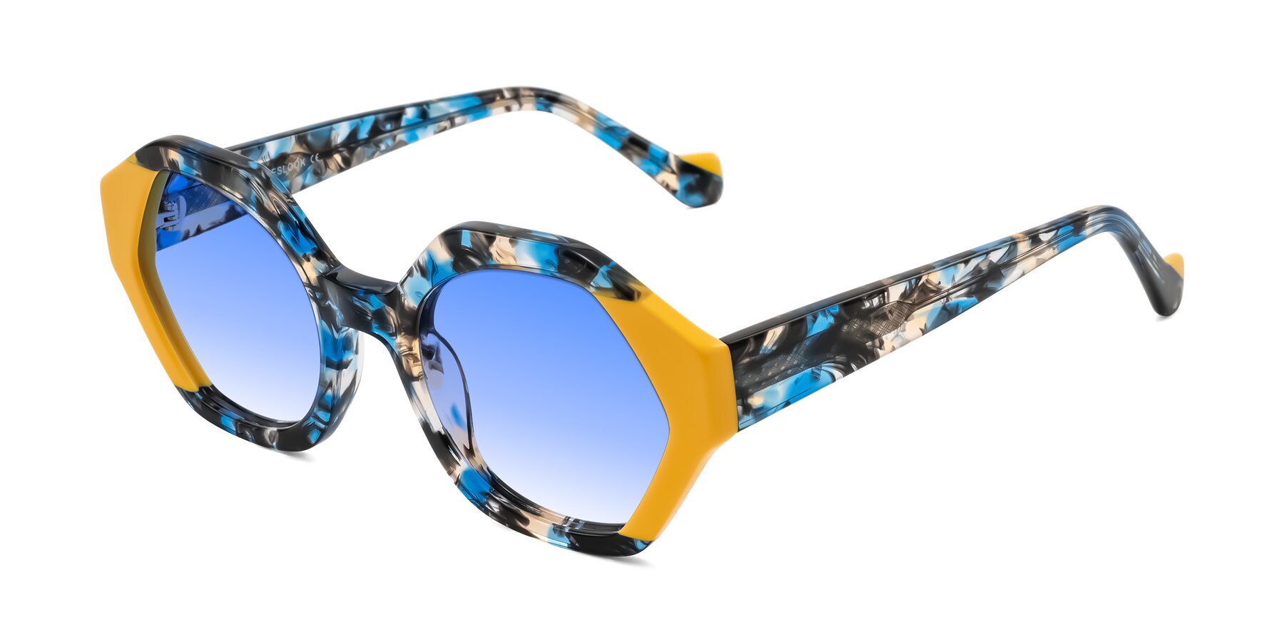 Angle of Kawa in Blue Ink/Yellow with Blue Gradient Lenses