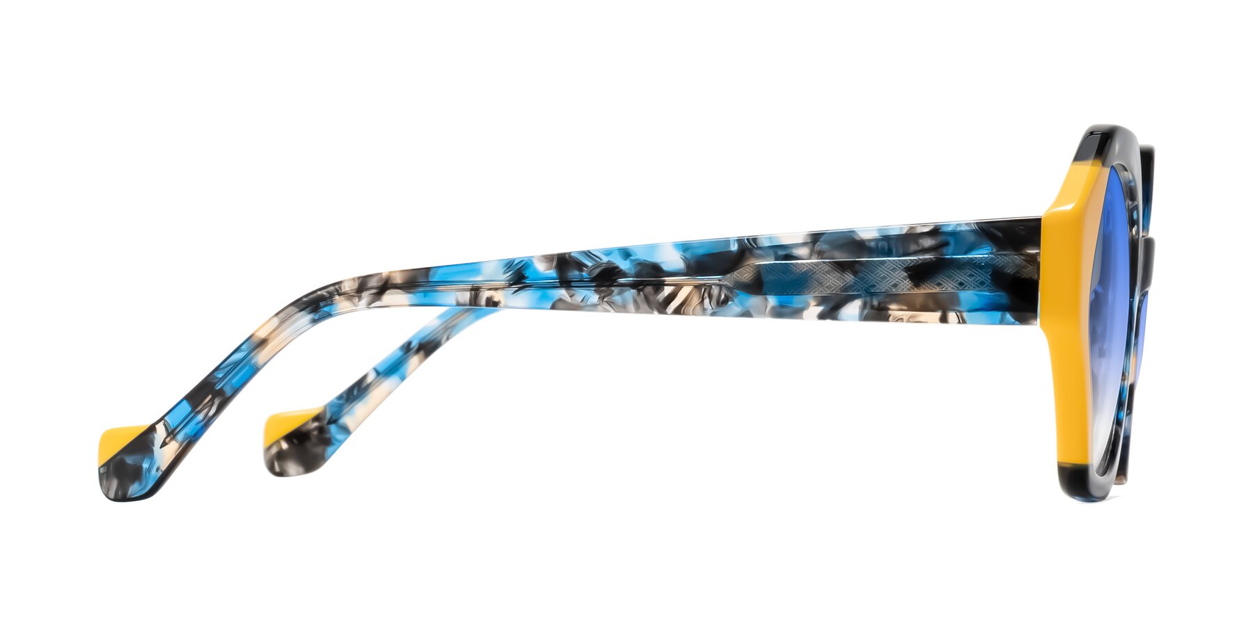 Side of Kawa in Blue Ink/Yellow with Blue Gradient Lenses