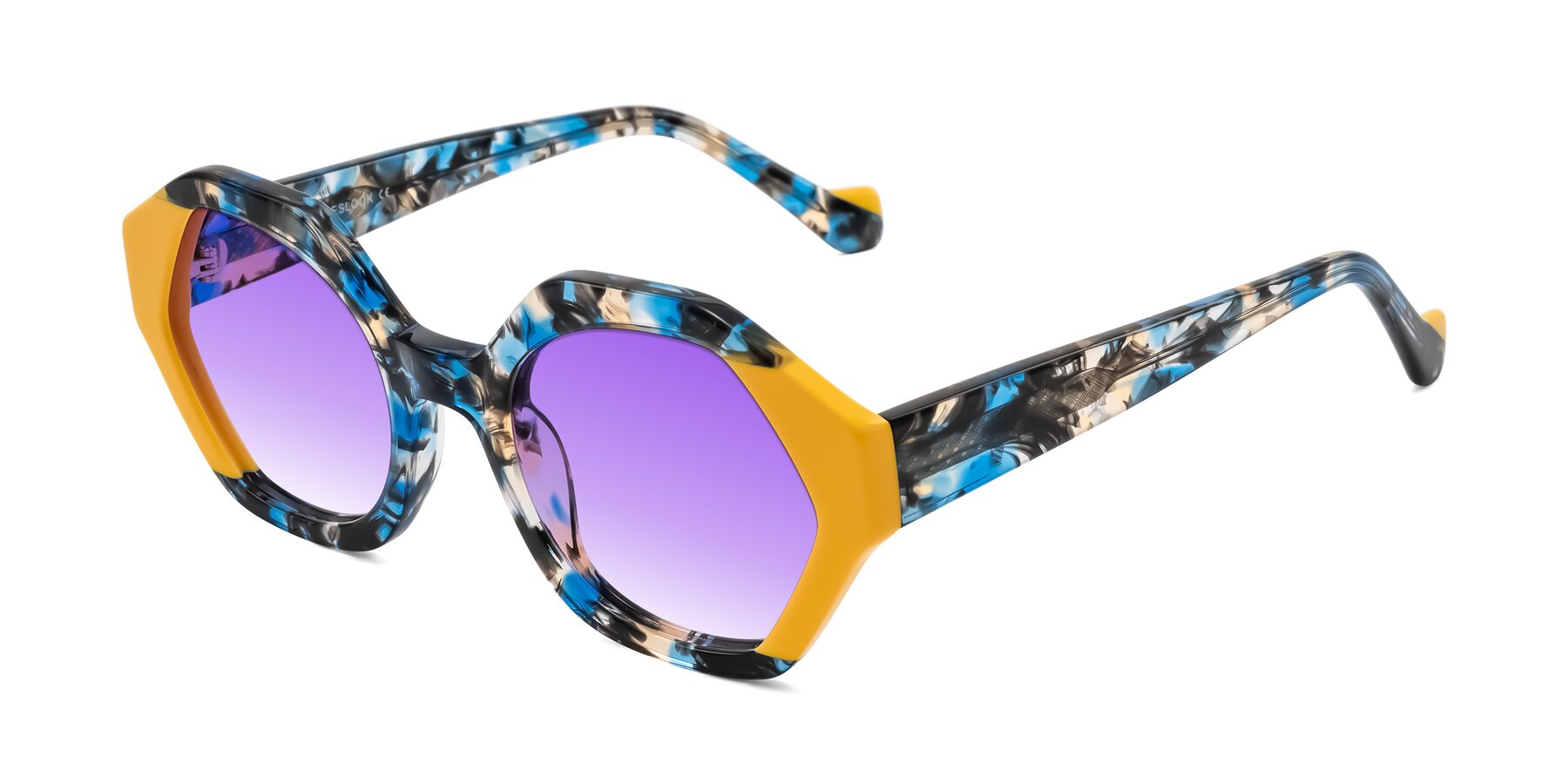 Angle of Kawa in Blue Ink/Yellow with Purple Gradient Lenses