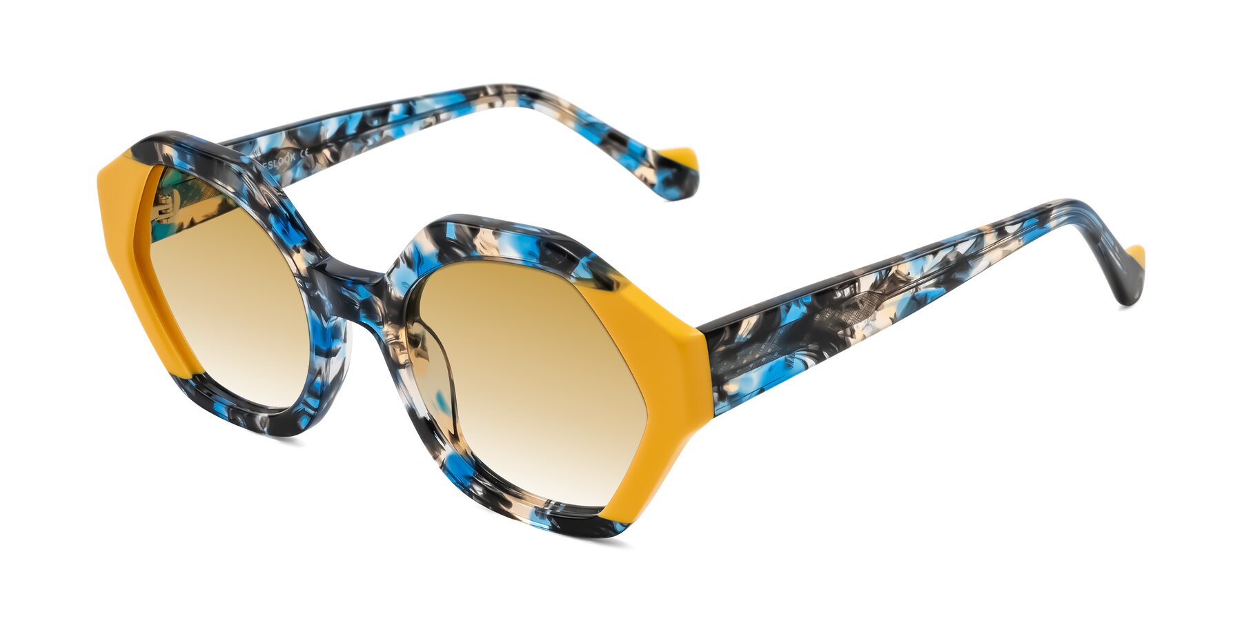 Angle of Kawa in Blue Ink/Yellow with Champagne Gradient Lenses
