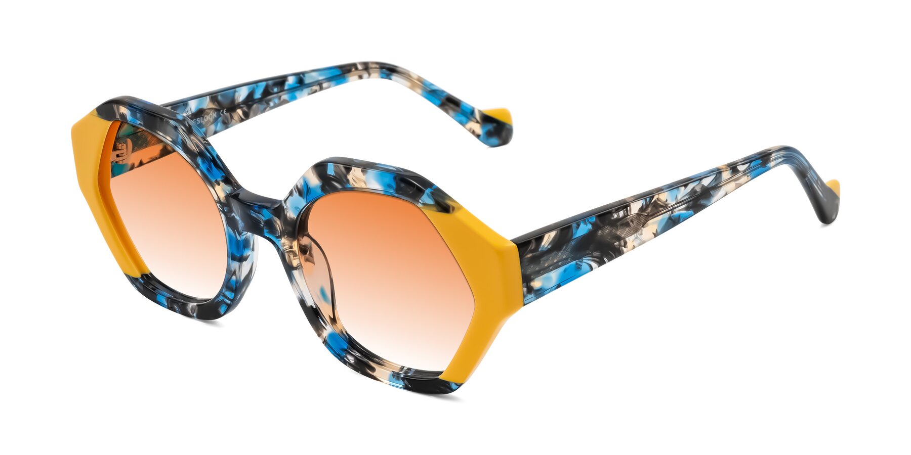 Angle of Kawa in Blue Ink/Yellow with Orange Gradient Lenses
