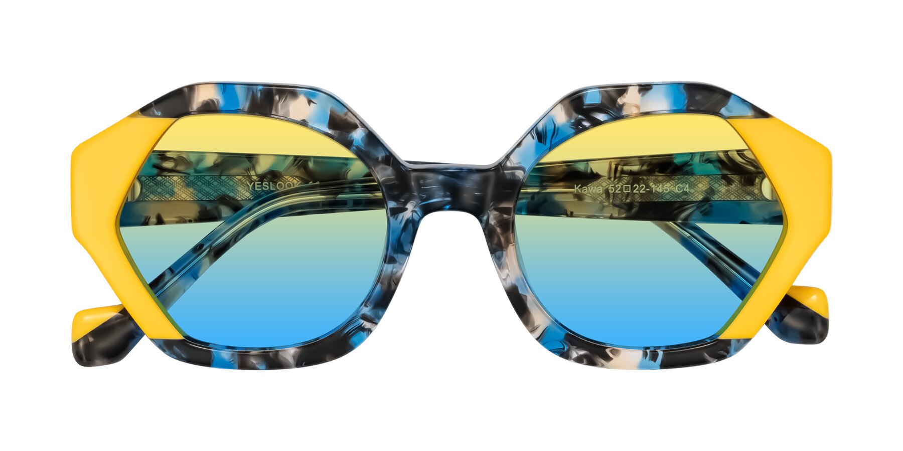 Folded Front of Kawa in Blue Ink/Yellow with Yellow / Blue Gradient Lenses