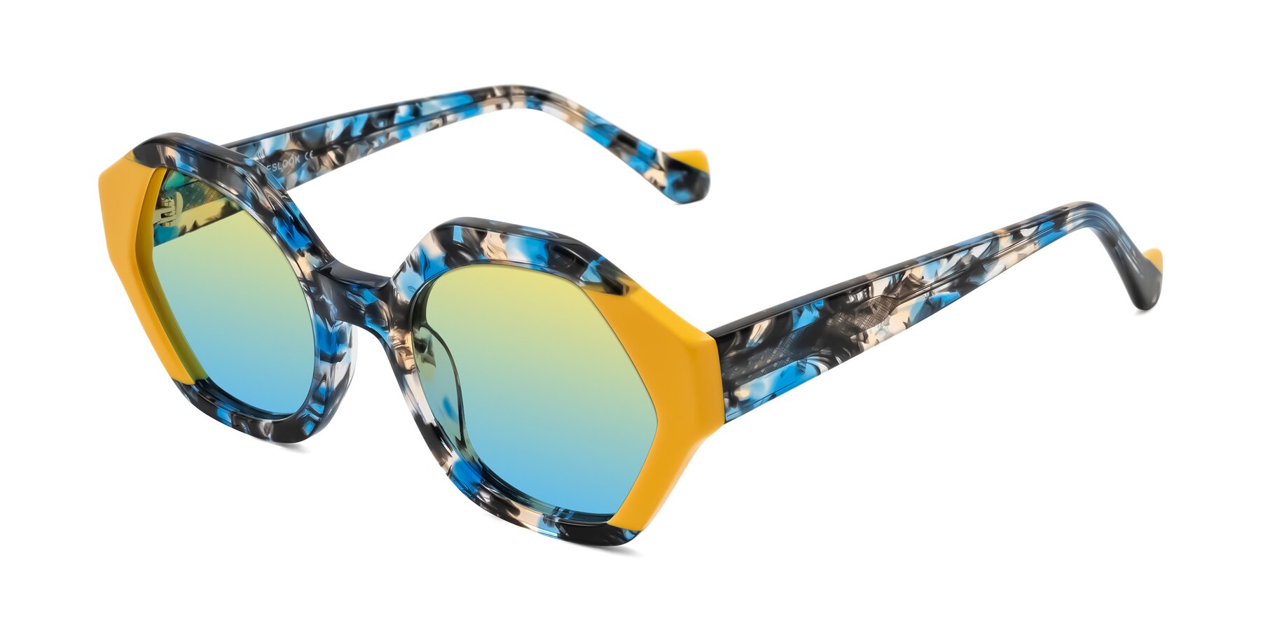 Angle of Kawa in Blue Ink/Yellow with Yellow / Blue Gradient Lenses