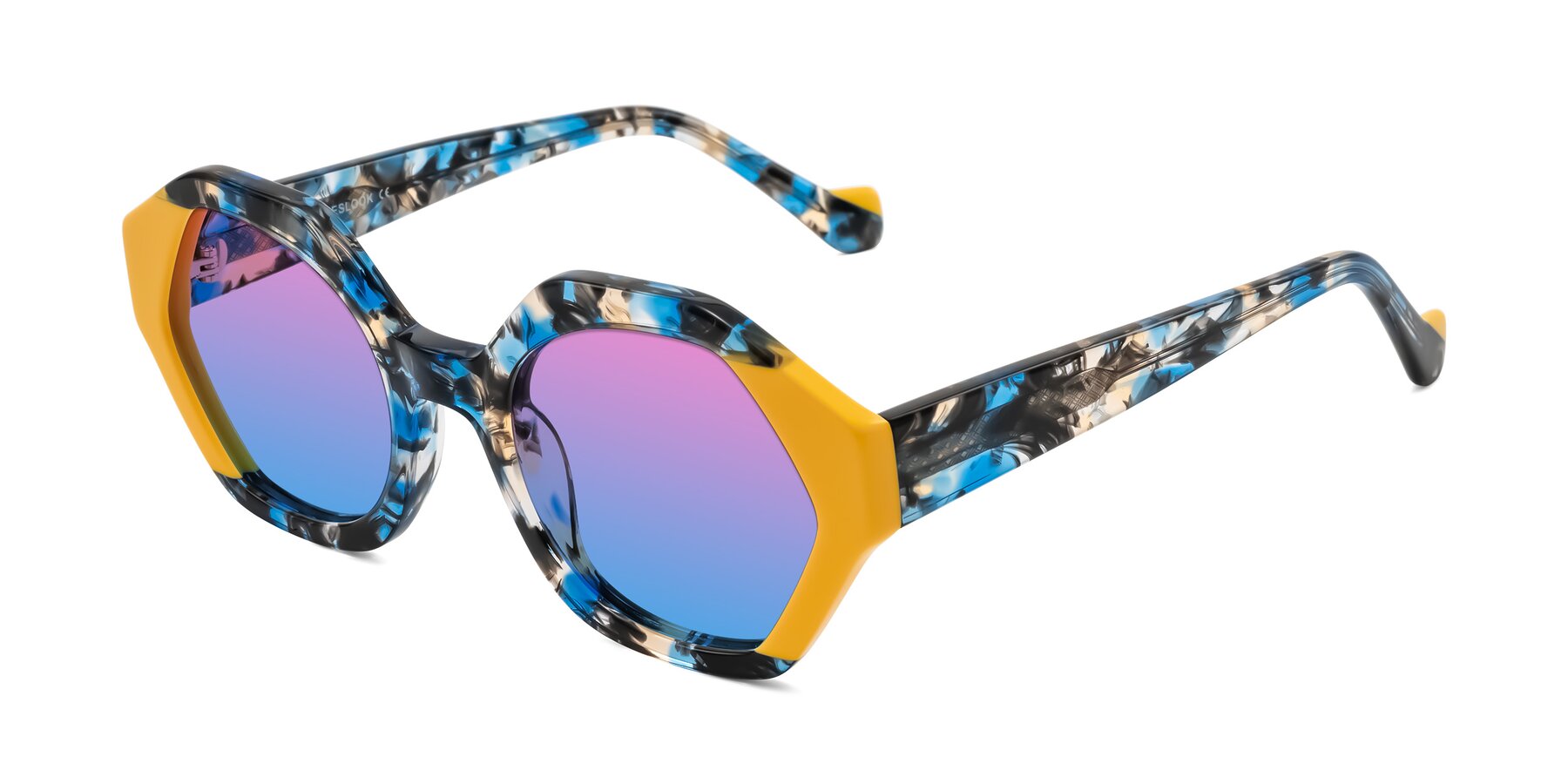 Angle of Kawa in Blue Ink/Yellow with Pink / Blue Gradient Lenses
