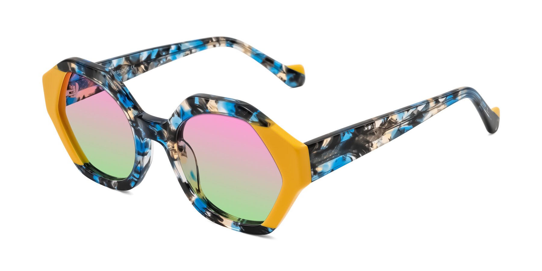 Angle of Kawa in Blue Ink/Yellow with Pink / Green Gradient Lenses