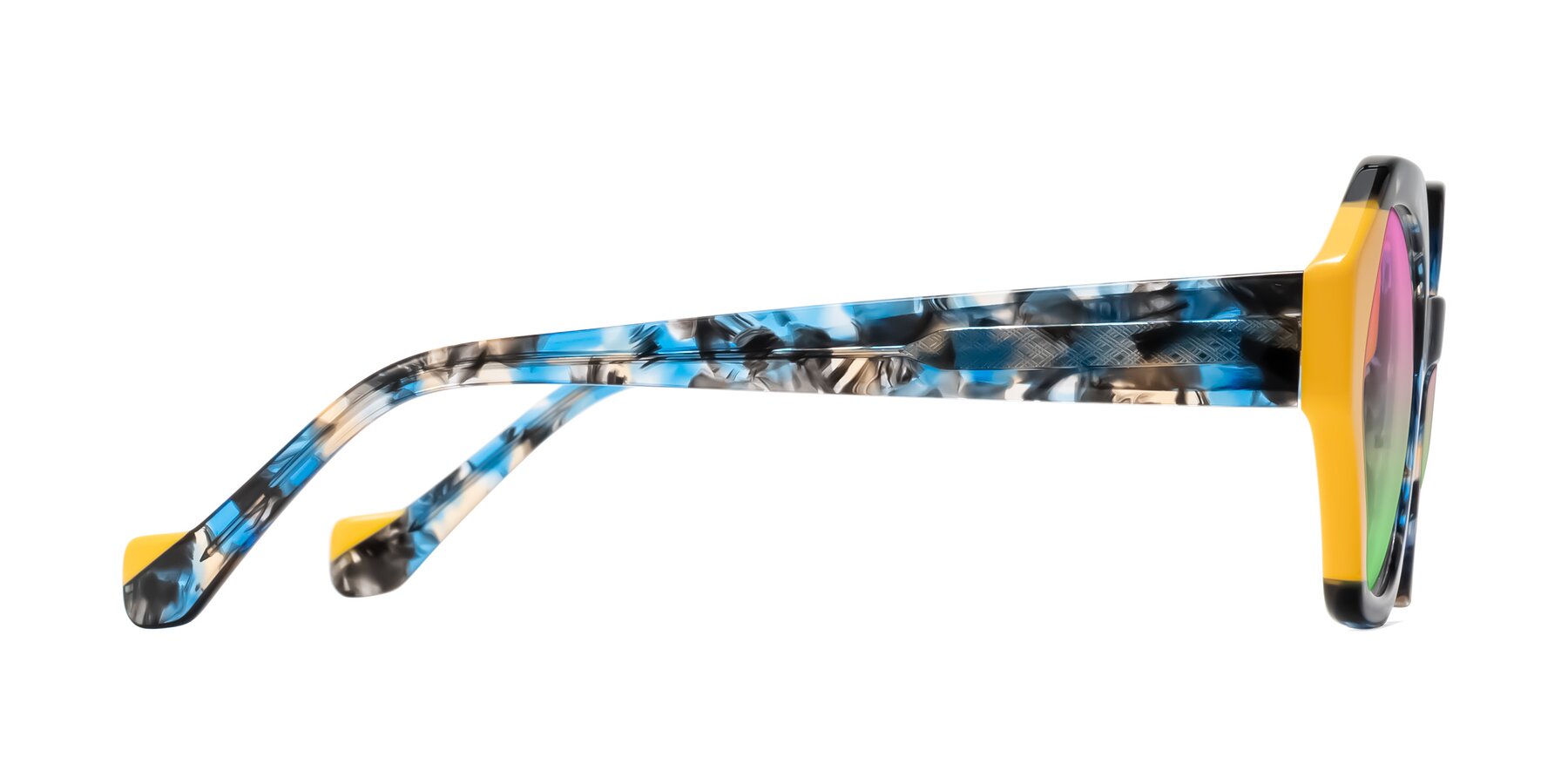 Side of Kawa in Blue Ink/Yellow with Pink / Green Gradient Lenses