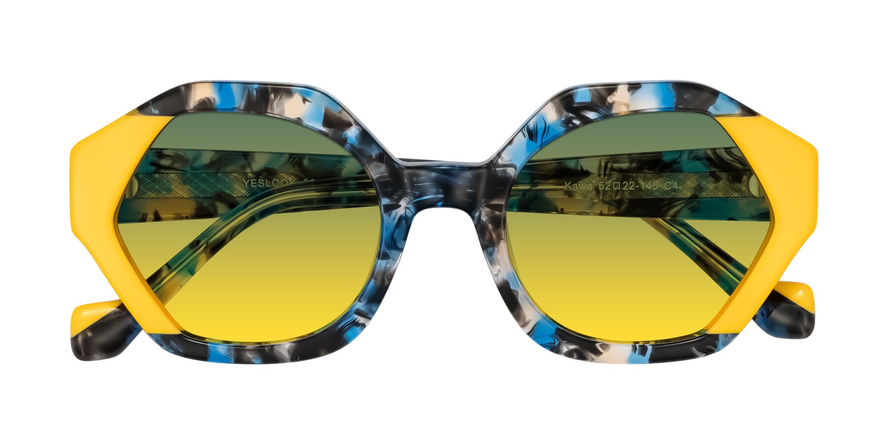 Folded Front of Kawa in Blue Ink/Yellow with Green / Yellow Gradient Lenses