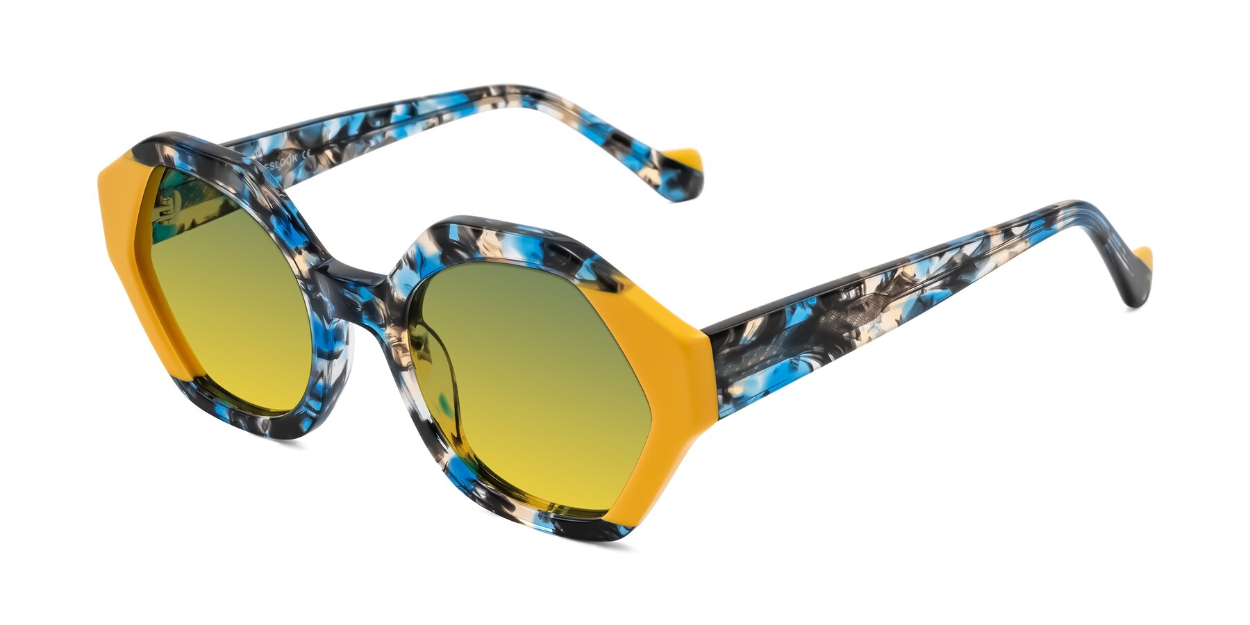 Angle of Kawa in Blue Ink/Yellow with Green / Yellow Gradient Lenses