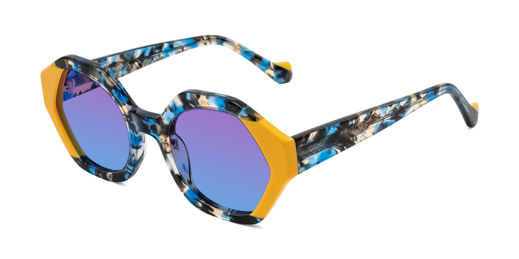 Angle of Kawa in Blue Ink/Yellow with Purple / Blue Gradient Lenses