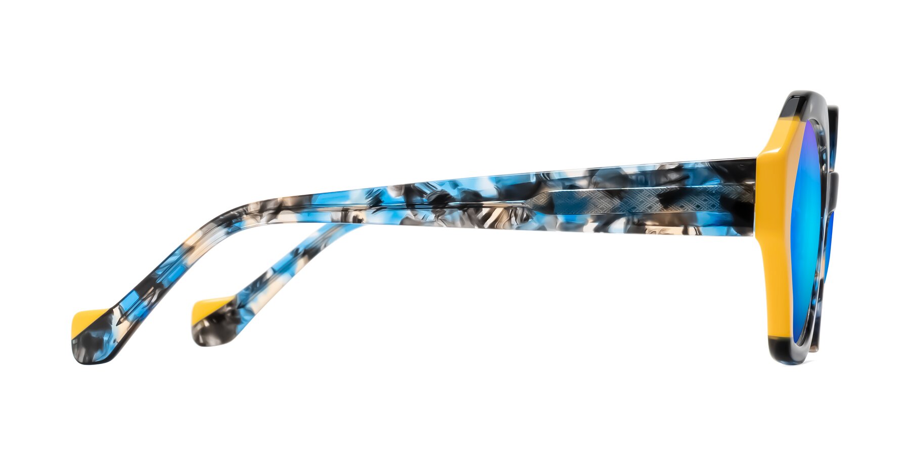 Side of Kawa in Blue Ink/Yellow with Blue Mirrored Lenses