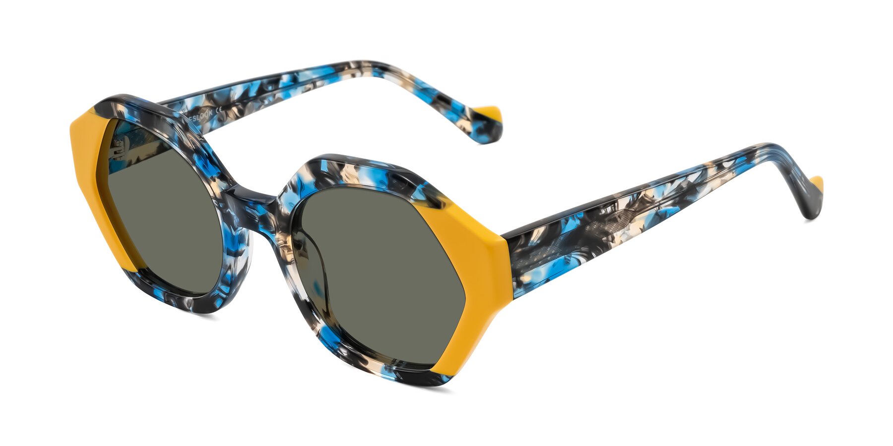 Angle of Kawa in Blue Ink/Yellow with Gray Polarized Lenses