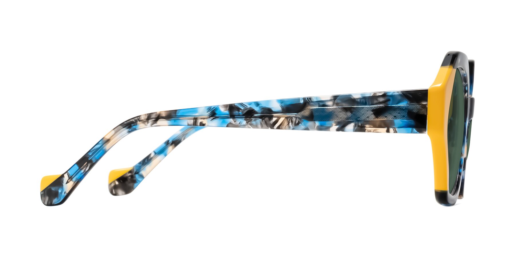 Side of Kawa in Blue Ink/Yellow with Green Polarized Lenses
