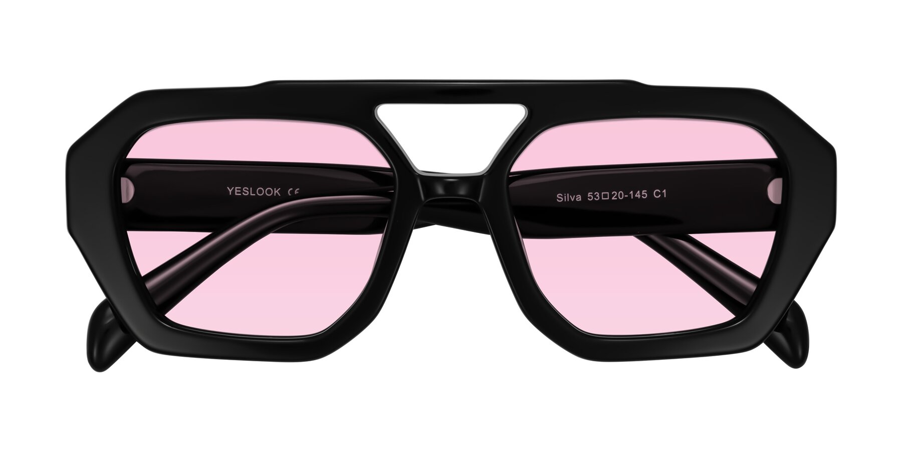 Folded Front of Silva in Black with Light Pink Tinted Lenses