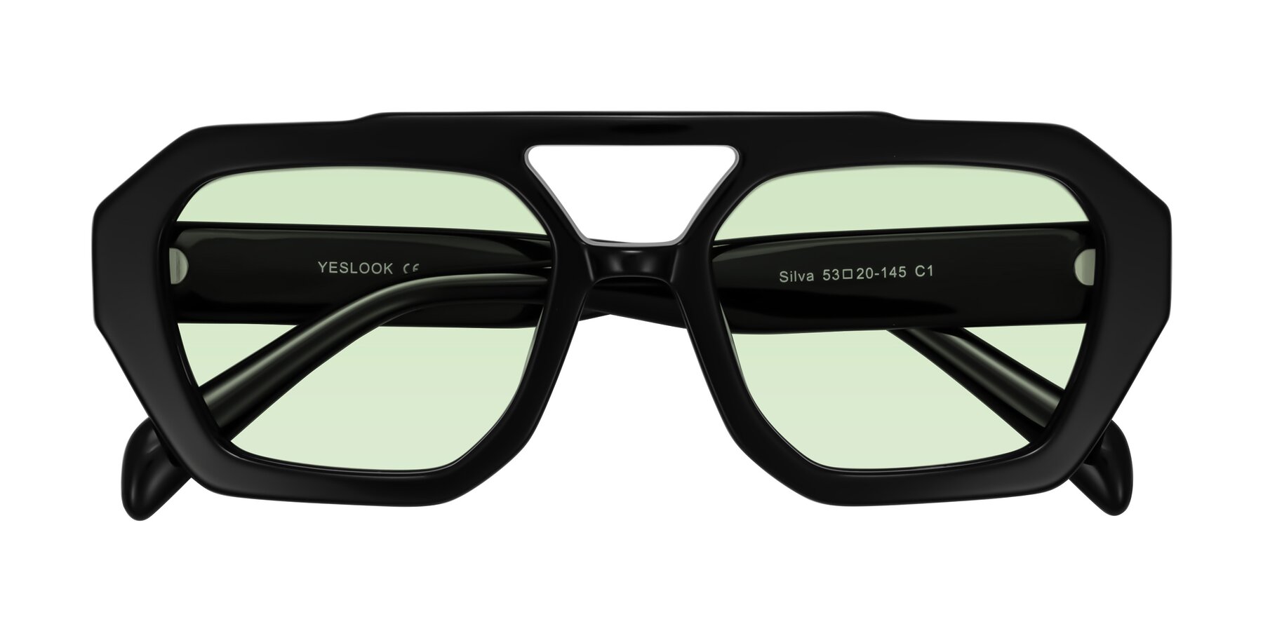Folded Front of Silva in Black with Light Green Tinted Lenses