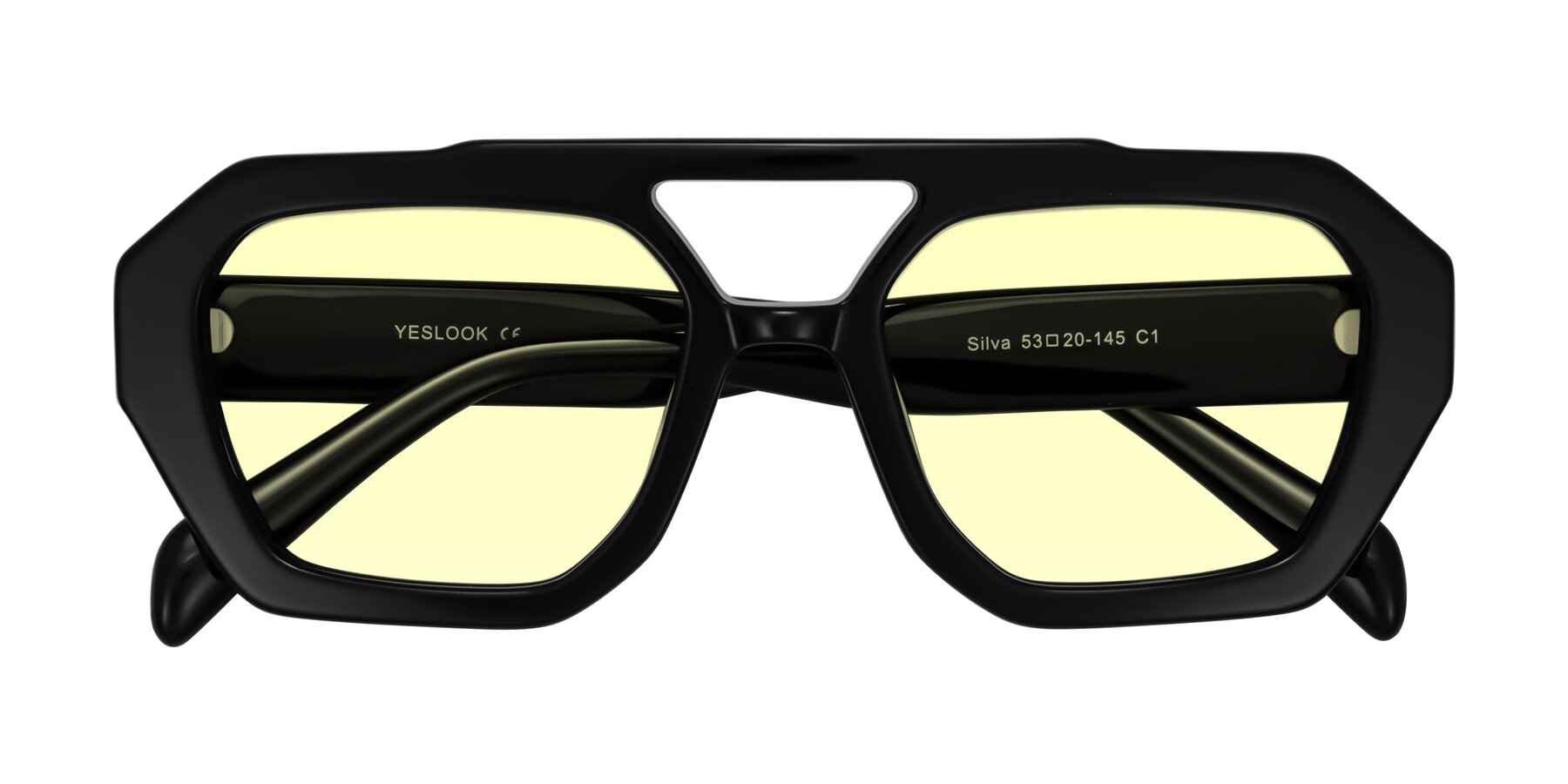 Folded Front of Silva in Black with Light Yellow Tinted Lenses