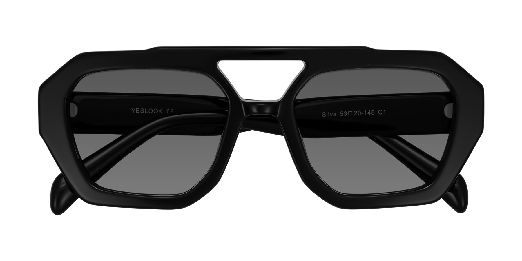 Folded Front of Silva in Black with Medium Gray Tinted Lenses