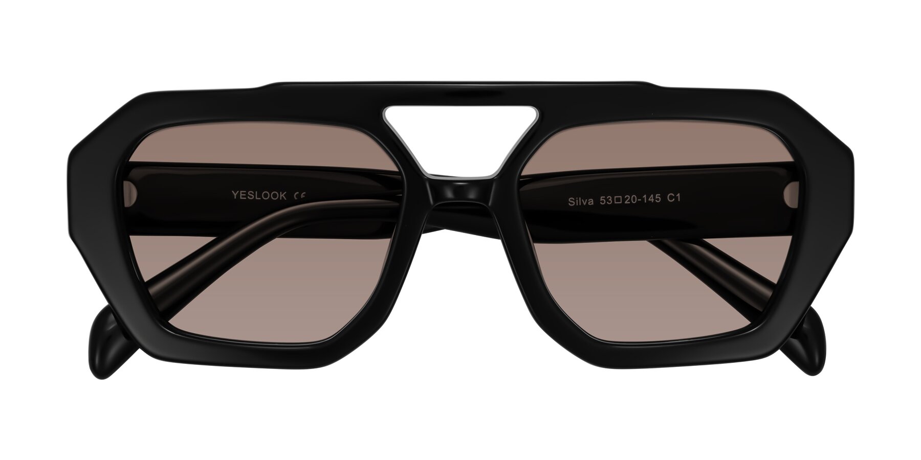 Folded Front of Silva in Black with Medium Brown Tinted Lenses