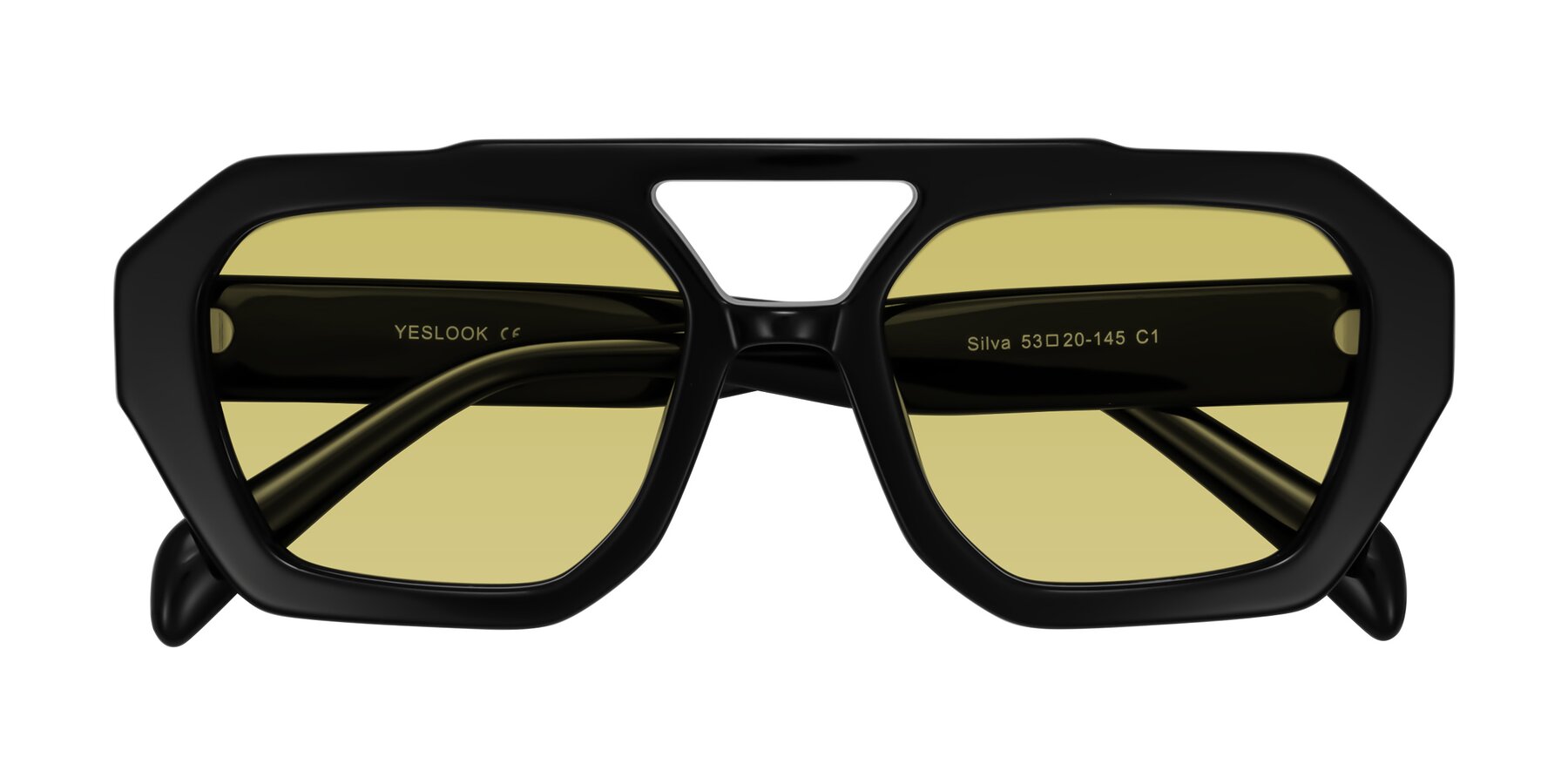Folded Front of Silva in Black with Medium Champagne Tinted Lenses